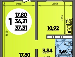 Продается 1-комнатная квартира ЖК Суворовский, литера 6, 37.31  м², 5193552 рублей