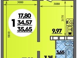 Продается 1-комнатная квартира ЖК Платовский, литер 13, 35.65 м², 4652325 рублей