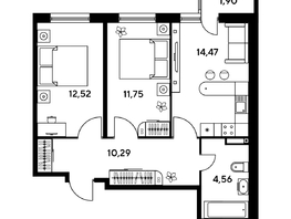 Продается 3-комнатная квартира ЖК Малина Парк, дом 1, 55.3  м², 8620000 рублей