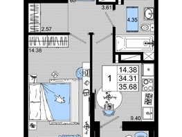 Продается 1-комнатная квартира ЖК Октябрь Парк, 1.2, 35.68  м², 4816800 рублей