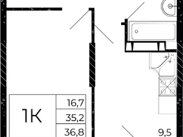 Продается 1-комнатная квартира ЖК Флора, литера 2.2, 36.8  м², 4710400 рублей