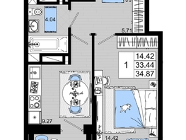 Продается 1-комнатная квартира ЖК Октябрь Парк, 2.1, 34.87 м², 4707450 рублей