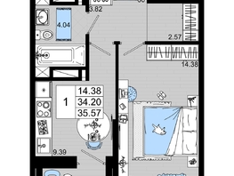 Продается 1-комнатная квартира ЖК Октябрь Парк, 2.2, 35.57 м², 4801950 рублей