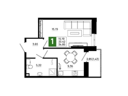Продается 1-комнатная квартира ЖК Октябрь Парк, 6.1, 34.85 м², 4809300 рублей