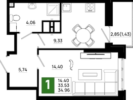 Продается 1-комнатная квартира ЖК Октябрь Парк, 6.1, 34.96 м², 4824480 рублей