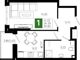 Продается 1-комнатная квартира ЖК Октябрь Парк, 5.2, 35.82 м², 4871520 рублей