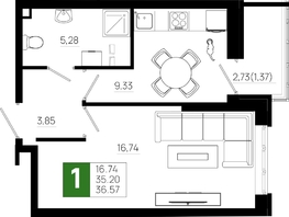 Продается 1-комнатная квартира ЖК Октябрь Парк, 5.2, 36.57 м², 4973520 рублей