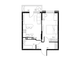 Продается 2-комнатная квартира ЖК Панорама на Театральном, литера 1, 39.2 м², 6823662 рублей