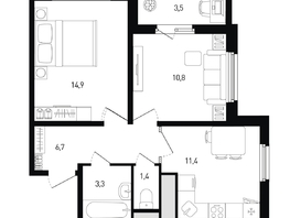 Продается 2-комнатная квартира ЖК 5 элемент Аске, лит 5-12 стр.1, сек.1,2, 50.3 м², 6196960 рублей