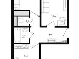 Продается 2-комнатная квартира ЖК 5 элемент Аске, лит 5-12 стр.1, сек.1,2, 44.5 м², 5629250 рублей