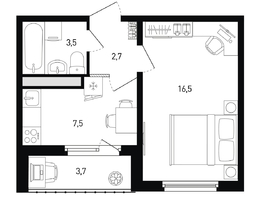 Продается 1-комнатная квартира ЖК 5 элемент Аске, лит 5-11 стр.2, сек.5,6, 32.1  м², 4250040 рублей