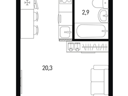Продается 1-комнатная квартира ЖК 5 элемент Аске, лит 5-11 стр.2, сек.5,6, 24.6  м², 3485820 рублей