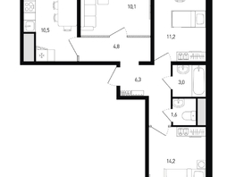 Продается 3-комнатная квартира ЖК 5 элемент Аске, лит 5-11 стр.2, сек.5,6, 63.2  м², 7565040 рублей