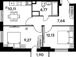 Продается 2-комнатная квартира ЖК Малина Парк, дом 4, 46.9  м², 7110000 рублей