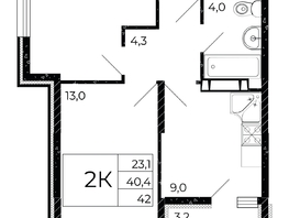 Продается 2-комнатная квартира ЖК Флора, литера 3.1, 42  м², 7337400 рублей