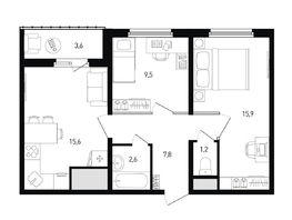 Продается 2-комнатная квартира ЖК 5 элемент Аске, лит 5-12 стр.1, сек.1,2, 54.4  м², 6304960 рублей