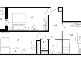 Продается 2-комнатная квартира ЖК 5 элемент Аске, лит 5-12 стр.2, сек.3,4,5,6, 52.8  м², 8120640 рублей