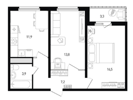 Продается 2-комнатная квартира ЖК 5 элемент Аске, лит 5-12 стр.1, сек.1,2, 55  м², 6396500 рублей