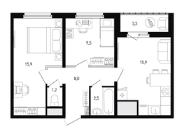 Продается 2-комнатная квартира ЖК 5 элемент Аске, лит 5-11 стр.1, сек.1,2,3,4, 54.7  м², 8122950 рублей