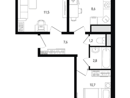 Продается 2-комнатная квартира ЖК 5 элемент Аске, лит 5-11 стр.1, сек.1,2,3,4, 43.6  м², 6609760 рублей
