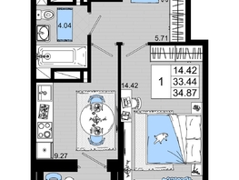 Продается 1-комнатная квартира ЖК Октябрь Парк, 1.1, 34.87  м², 4707450 рублей