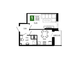 Продается 1-комнатная квартира ЖК Октябрь Парк, 4.1, 33.83  м², 4600880 рублей