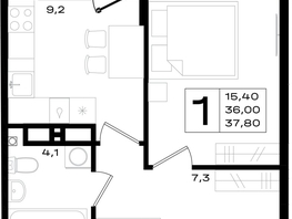 Продается 1-комнатная квартира ЖК Придонье, 37.8  м², 4914000 рублей