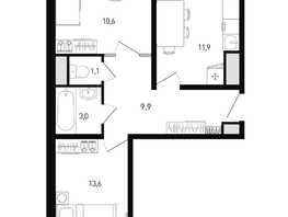 Продается 2-комнатная квартира ЖК 5 элемент Аске, лит 5-12 стр.2, сек.3,4,5,6, 51.7  м², 7894590 рублей