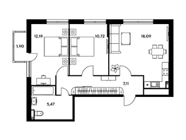 Продается 3-комнатная квартира ЖК Малина Парк, дом 1, 56.79  м², 7550000 рублей