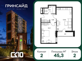Продается 2-комнатная квартира ЖК Гринсайд, 5.1-5.5, 45.31  м&sup2;, 8150000 рублей