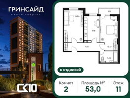Продается 2-комнатная квартира ЖК Гринсайд, 5.1-5.5, 53.01  м&sup2;, 8340000 рублей