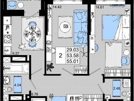 Продается 2-комнатная квартира ЖК Октябрь Парк, 1.2, 55.01  м², 7041280 рублей