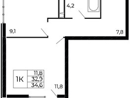 Продается 1-комнатная квартира ЖК Западные Аллеи, литера 6.4, 34.6  м², 3806000 рублей