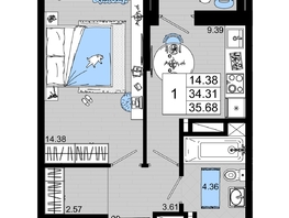 Продается 1-комнатная квартира ЖК Октябрь Парк, 1.1, 35.68  м², 4816800 рублей