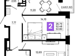 Продается 2-комнатная квартира ЖК Октябрь Парк, 4.1, 53.8  м², 7047800 рублей