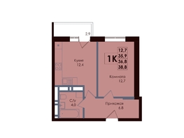 Продается 1-комнатная квартира ЖК Академия, 3 этап, 36.8  м&sup2;, 6973600 рублей