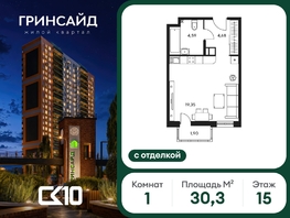 Продается Студия ЖК Гринсайд, 6.1-6.4, 30.29  м&sup2;, 7450000 рублей