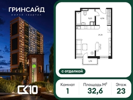 Продается Студия ЖК Гринсайд, 6.1-6.4, 32.64  м&sup2;, 8010000 рублей