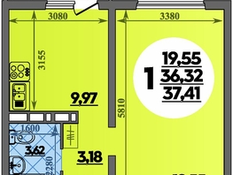 Продается 1-комнатная квартира ЖК Платовский, литер 14, 37.41  м&sup2;, 4724883 рублей