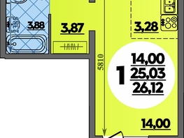 Продается Студия ЖК Платовский, литер 14, 26.12  м&sup2;, 3544484 рублей