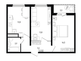 Продается 2-комнатная квартира ЖК 5 элемент Аске, лит 5-12 стр.1, сек.1,2, 55.2  м&sup2;, 6778560 рублей