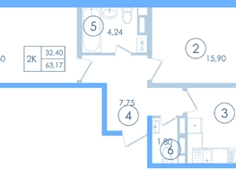 Продается 2-комнатная квартира ЖК Мойнако Ривьера, 1 очередь, 61.85  м&sup2;, 14630616 рублей