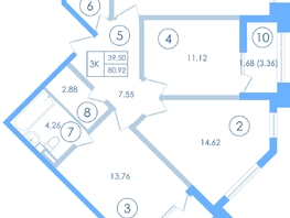 Продается 3-комнатная квартира ЖК Мойнако Ривьера, 1 очередь, 76.2  м&sup2;, 19431000 рублей
