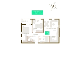 Продается 2-комнатная квартира ЖК Молодежное, корп 2, 64  м&sup2;, 9792000 рублей