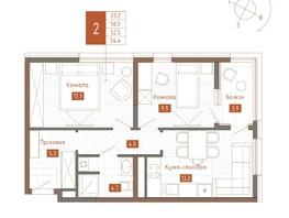 Продается 2-комнатная квартира ЖК Молодежное, корп 3, 52.5  м&sup2;, 10500000 рублей
