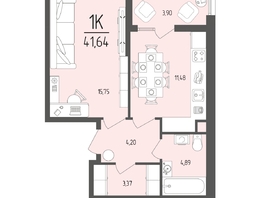 Продается 1-комнатная квартира  Клубный дом «Император», 41.64  м&sup2;, 9786000 рублей