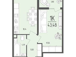 Продается 1-комнатная квартира  Клубный дом «Император», 43.48  м&sup2;, 10218000 рублей