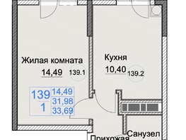 Продается 1-комнатная квартира ЖК Аква, 33.69  м&sup2;, 5727300 рублей