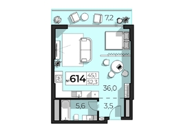 Продается Апартамент АК Скай Плаза, 5.0, 52.3  м&sup2;, 26673000 рублей