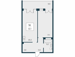 Продается 1-комнатная квартира ЖК Вилла Маяк, дом 3, 62.1  м&sup2;, 20950000 рублей